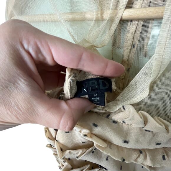 NBD Cherry Pie Mini Dress Sz M Nude Black Polka Dot Sequin Heart Ruffle Revolve - Picture 10 of 13